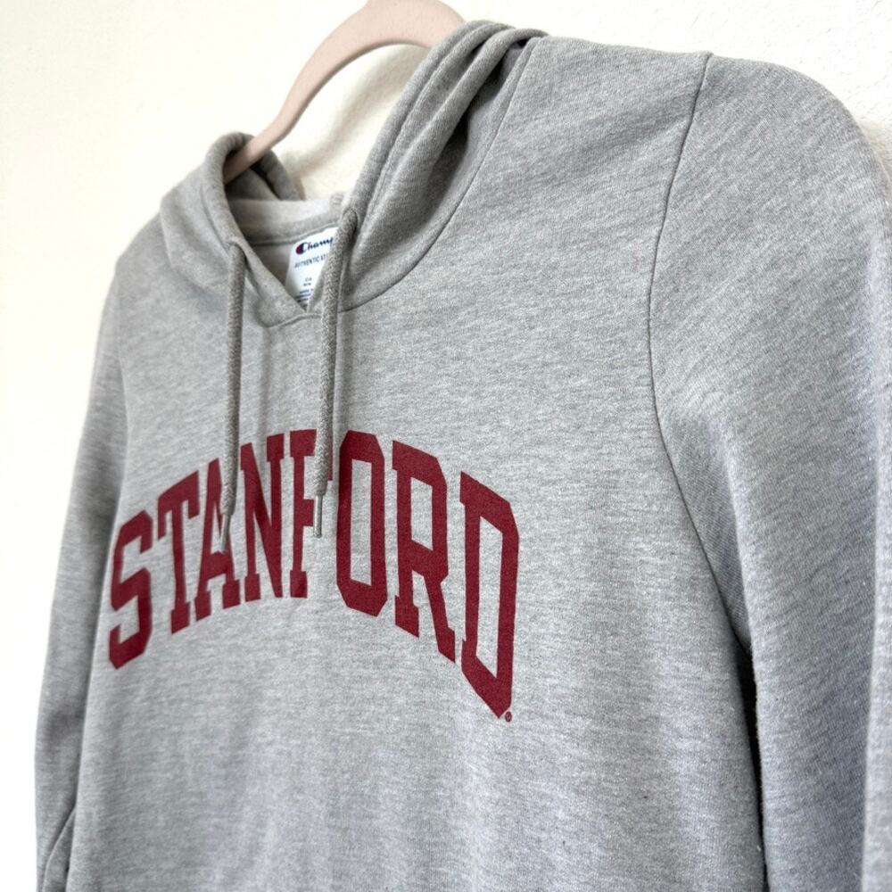 Champion Stanford Hoodie Gray Pullover Medium Cotton Blend Athletic Logo - Picture 2 of 6